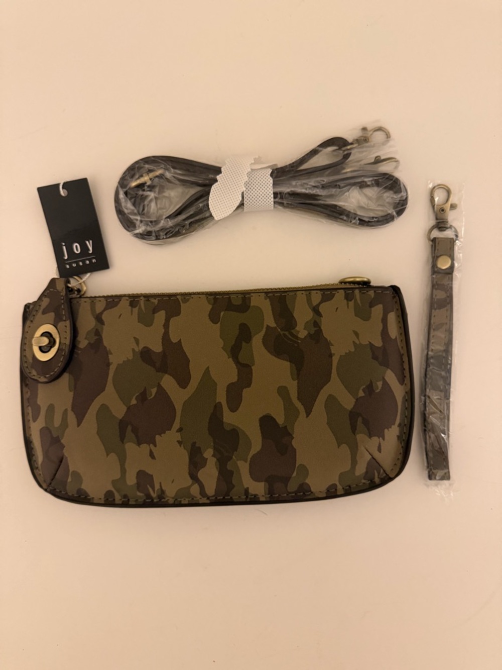 Joy Susan Camouflage Wristlet Clutch in Olive and Brown
